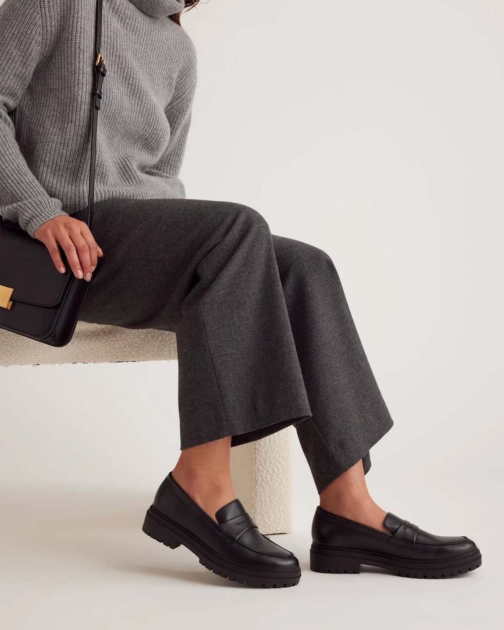 Quince Italian Leather Lug Sole Loafer Black